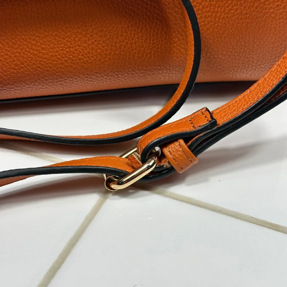 Dune London Satchel Handbag Women Medium Orange Woven Textured Excellent